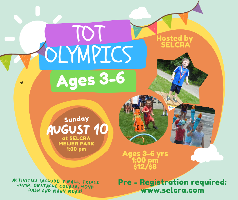 Tot Olympics event for kids August 10 at SELCRA.