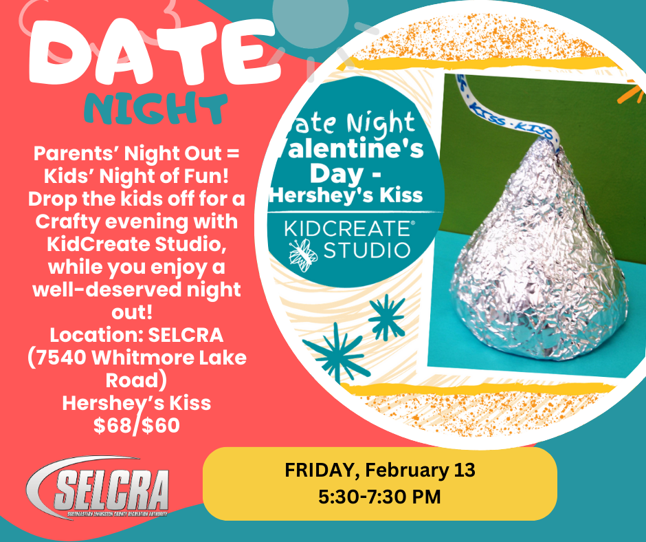 Parents' night out event with Hershey's Kiss theme.