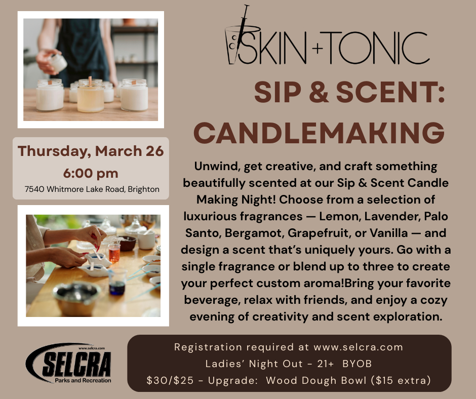 Sip and Scent candlemaking event poster.