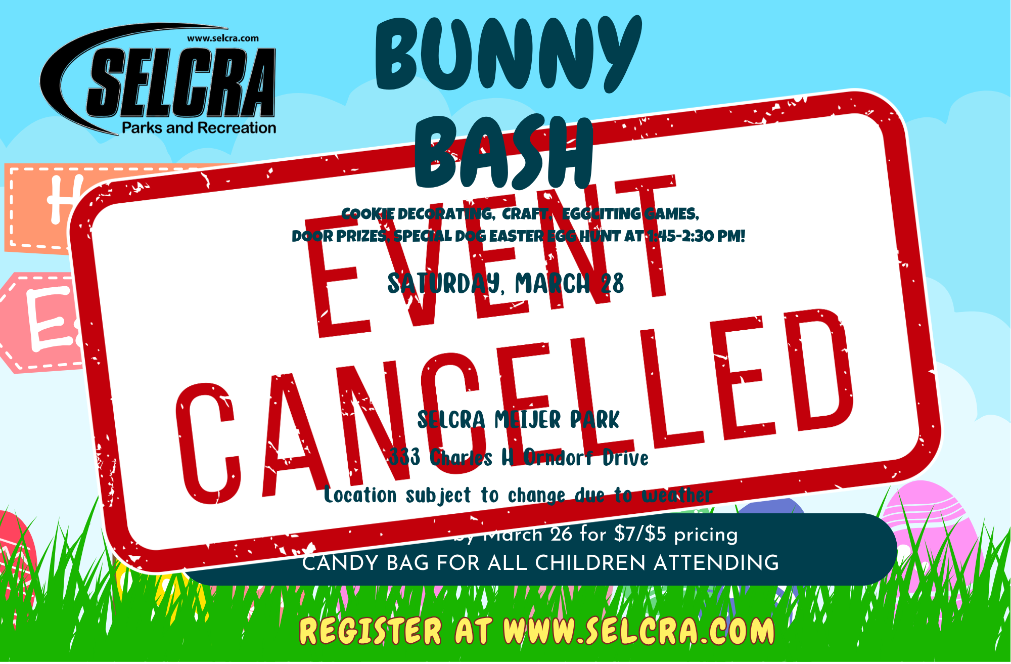 Bunny Bash event canceled, SELCRA announcement.