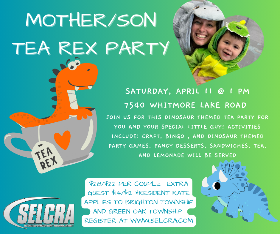 Mother-son dinosaur-themed tea party invitation.