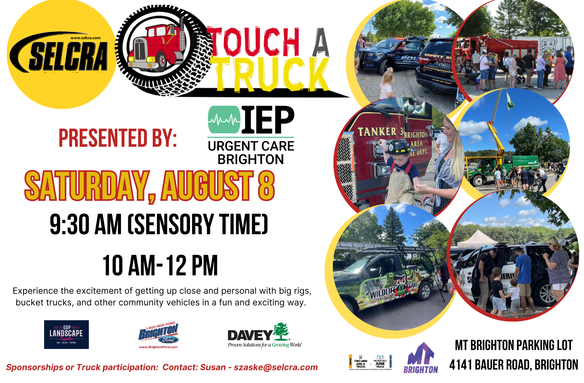 Touch A Truck event flyer with vehicles and details